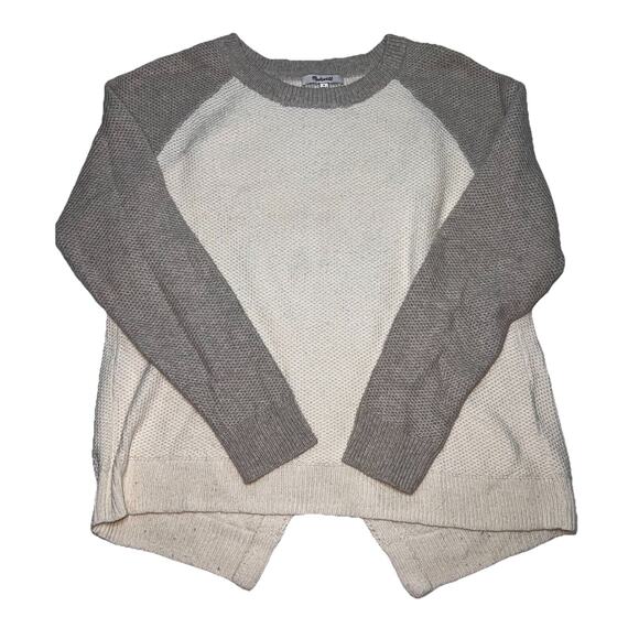 Madewell Province Sweater Womens Size S Cream/ Gray 2-tone Open Back Waffle Knit - Picture 1 of 14
